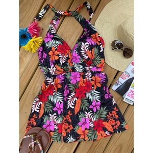 Swimsuits for All Swim Dress 16 V-Neck Halter Floral Print NEW